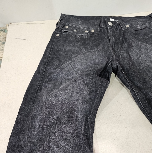 True Religion Straight Leg Jeans Size 32" Inseam 32" Black w/Black Stitch - Picture 2 of 16